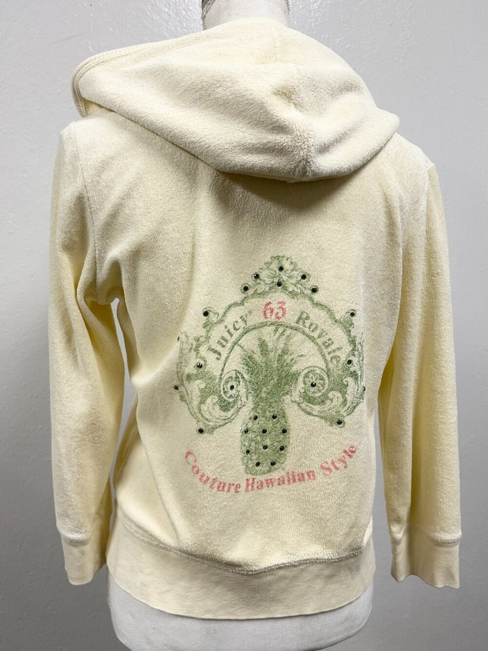Y2K Vintage Juicy Couture Butter Yellow Terry Cloth Hawaiian Style Towel Hoodie